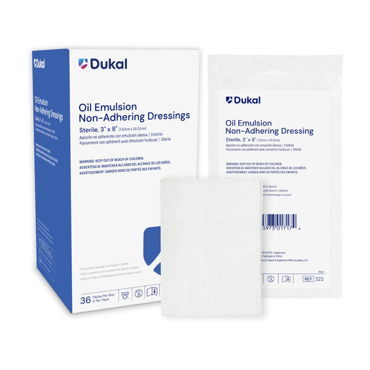 Dukal 224 Oil Emulsion Dressing 5x9 pack12 showing a convenient wound care bundle