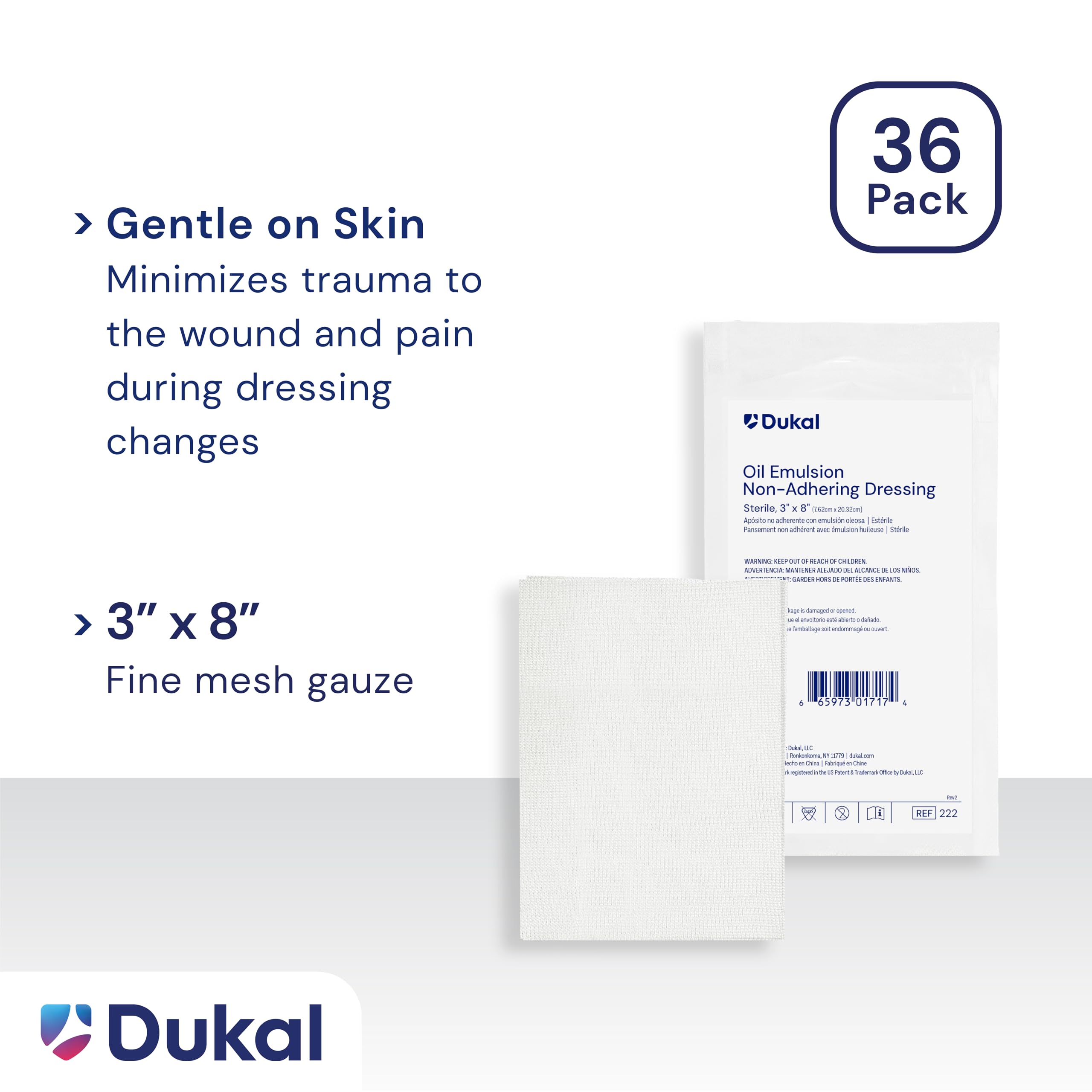 Dukal 224 Oil Emulsion Dressing with non-adherent petrolatum reduces sticking to wounds