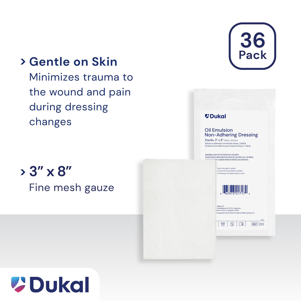 Dukal 224 Oil Emulsion Dressing with non-adherent petrolatum reduces sticking to wounds