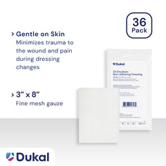 Dukal 224 Oil Emulsion Dressing with non-adherent petrolatum reduces sticking to wounds