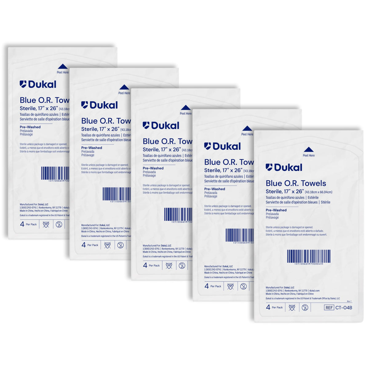 Dukal sterile operating room towels 17x27 inches blue 4-pack for ready sterile prep.