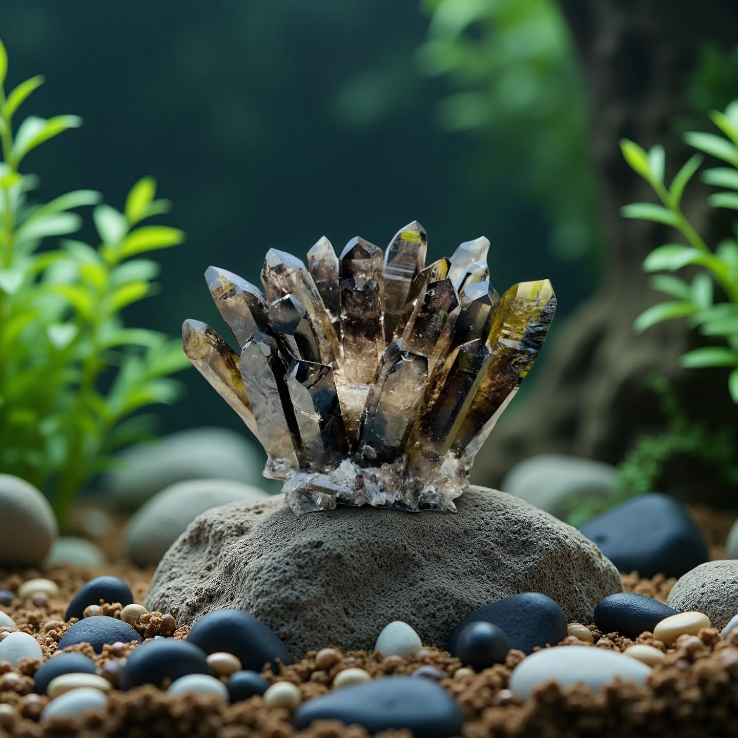 DUKIZA smoky quartz cluster close-up facets reveal natural texture and sparkle