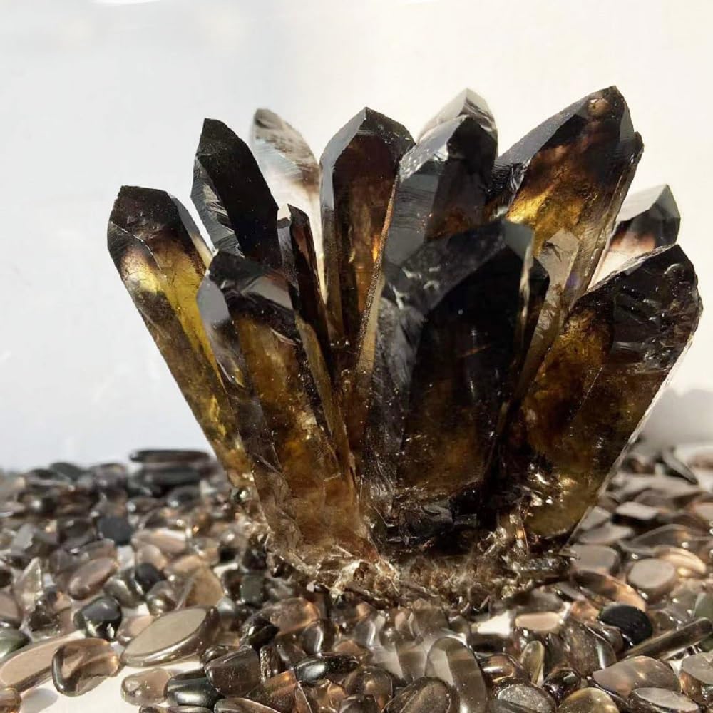 DUKIZA smoky quartz cluster light-catching image shows subtle glow