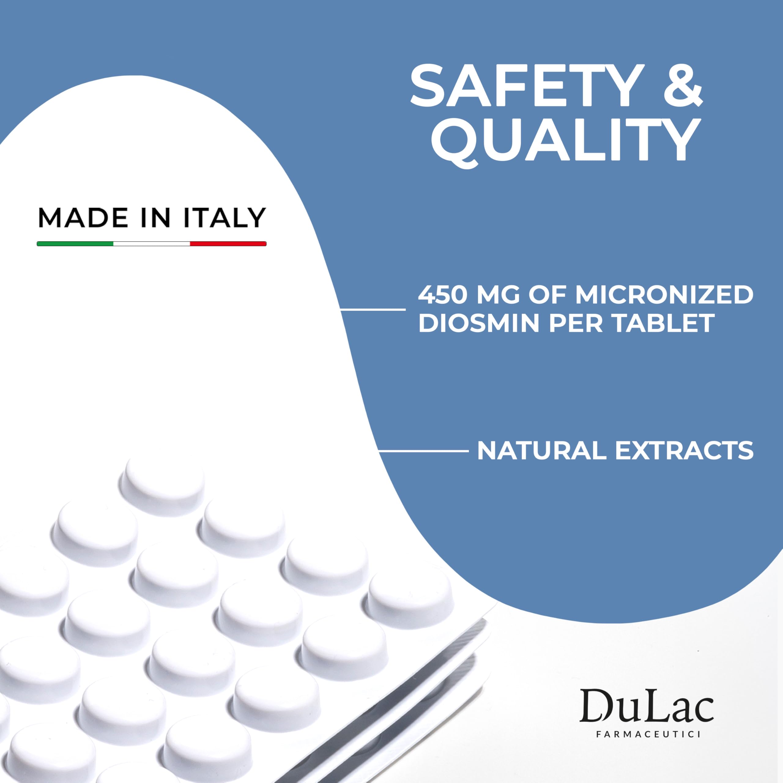 Dulac Diosmin 500 ingredients blend featuring horse chestnut and hesperidin.
