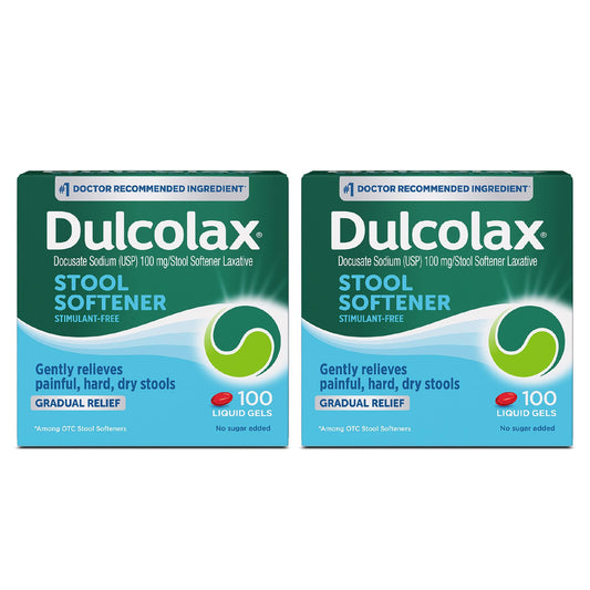 Dulcolax two-box packaging with stool softener capsules for gentle relief