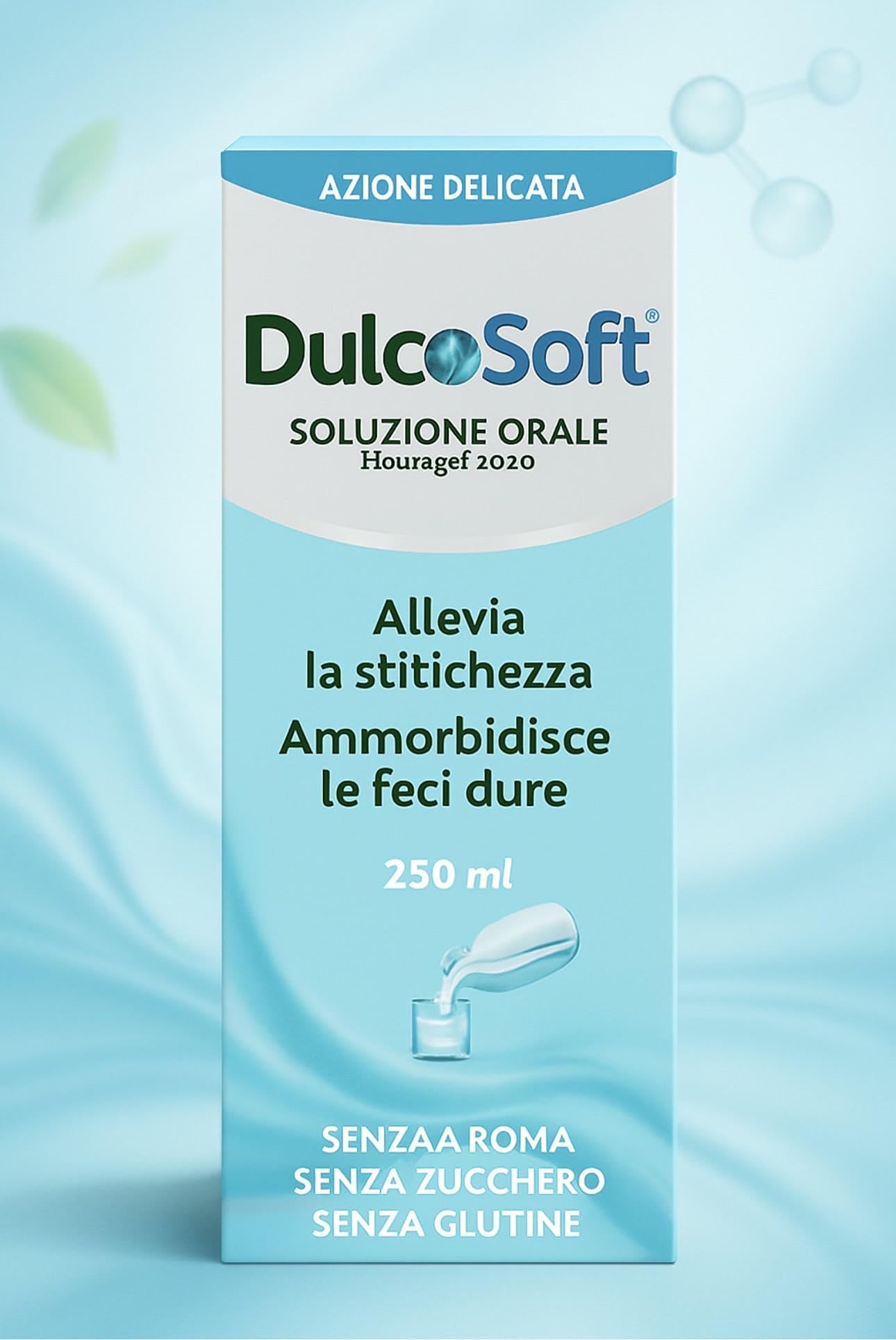 DulcoS-oft oral solution bottle front view for easy, convenient constipation relief.
