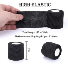 DUOQIAN wrap secured around ankle showing self-adhesive hold.