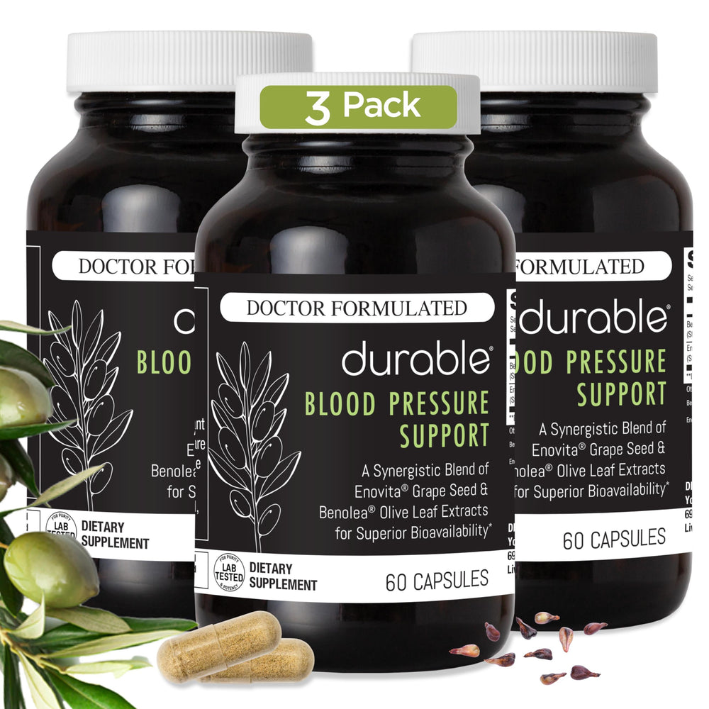 Durable Blood Pressure capsules with Benolea olive leaf extract for vascular support.