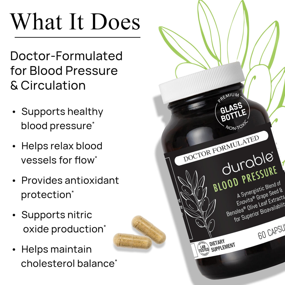 Durable olive leaf extract capsules highlighting polyphenols for circulatory wellness.