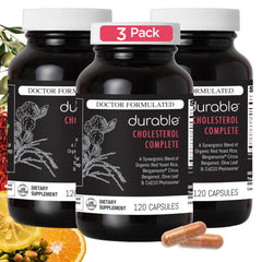 Durable Cholesterol Complete bottle front showing packaging for daily heart health support