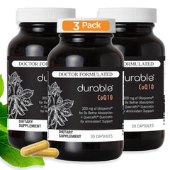 Durable CoQ10 phytosome 300mg bottle shows advanced absorption for cellular energy.