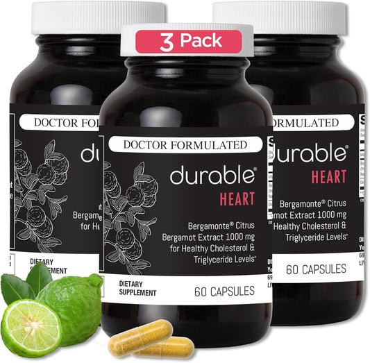 Durable Heart bottle front with vegan, doctor-formulated cardio support.