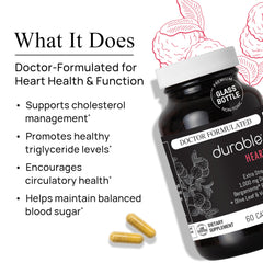 Durable Heart olive leaf extract capsule highlighting vascular and blood flow support.