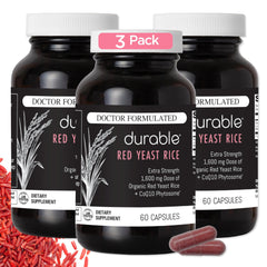 Durable Red Yeast Rice bottle front showing organic formula for heart support