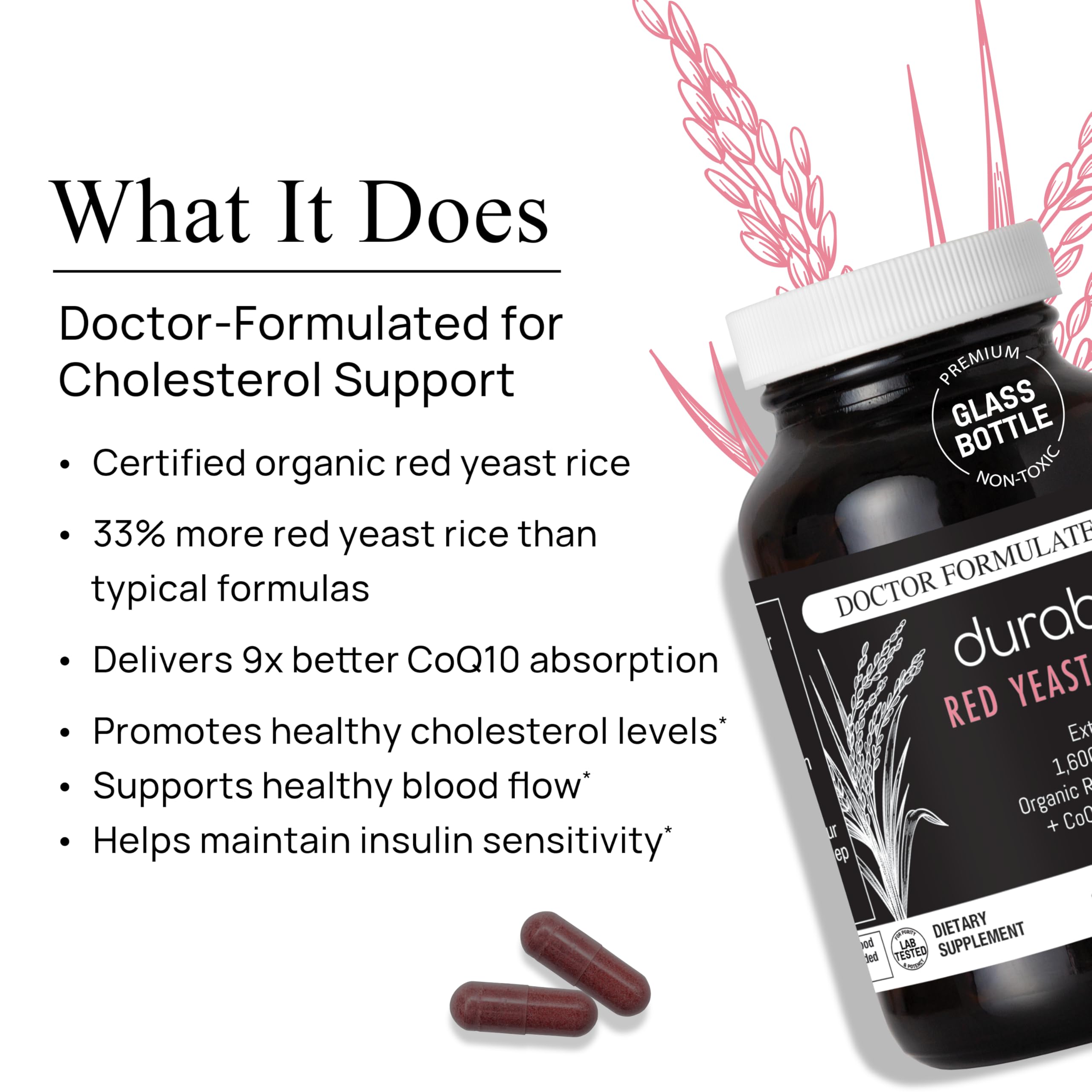 Durable RED Yeast Rice organic formula label highlighting citrinin-free purity