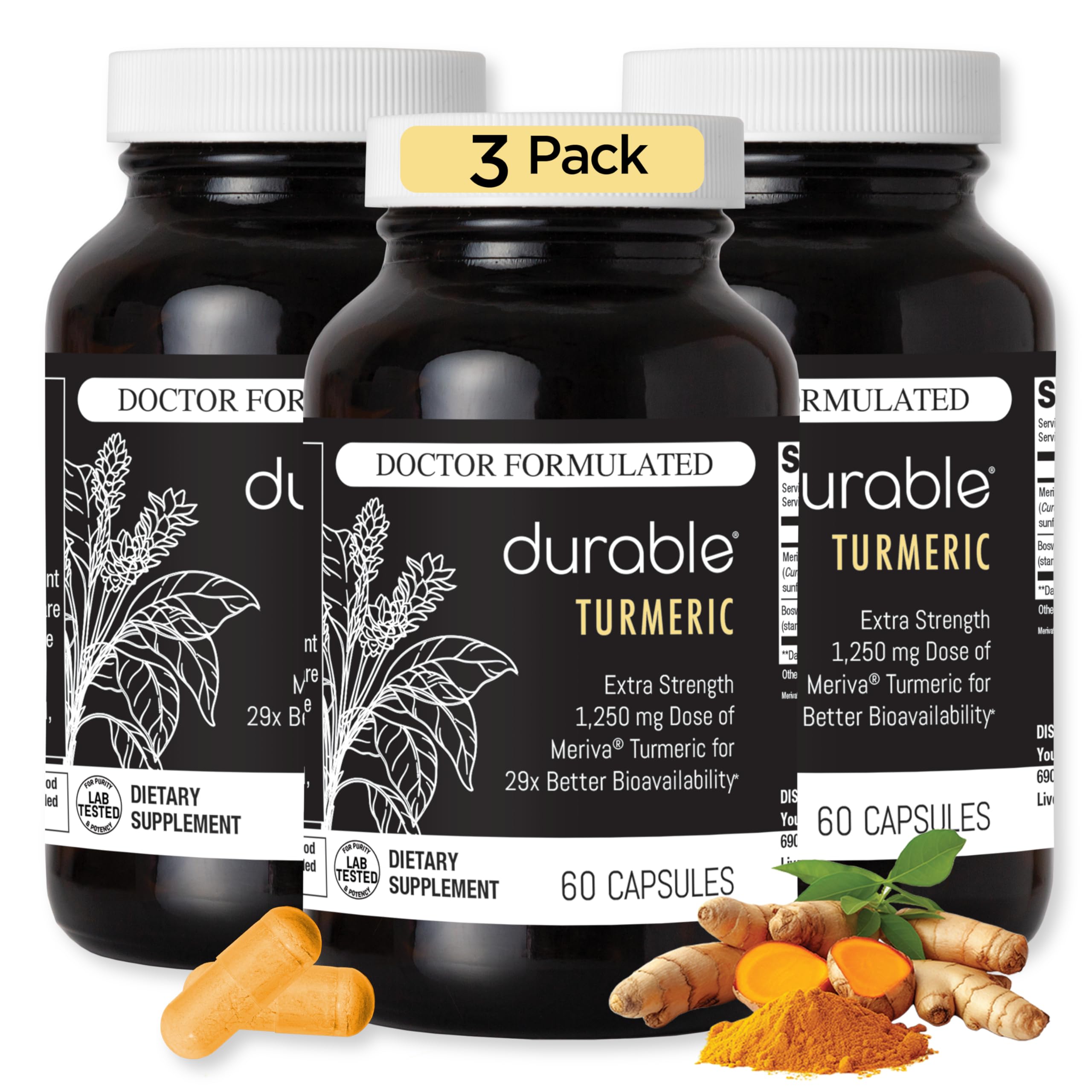Durable Turmeric Meriva bottle showing high absorption potential for joints