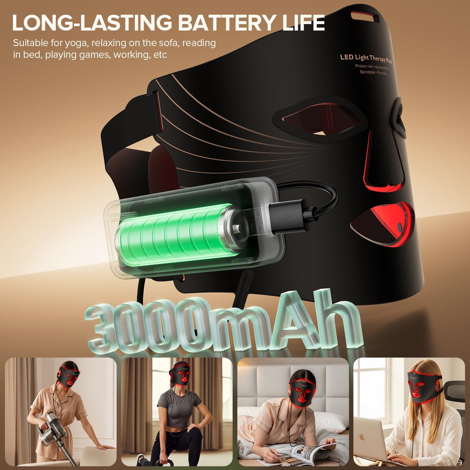 Duuckin red light mask worn on face for convenient at-home use.