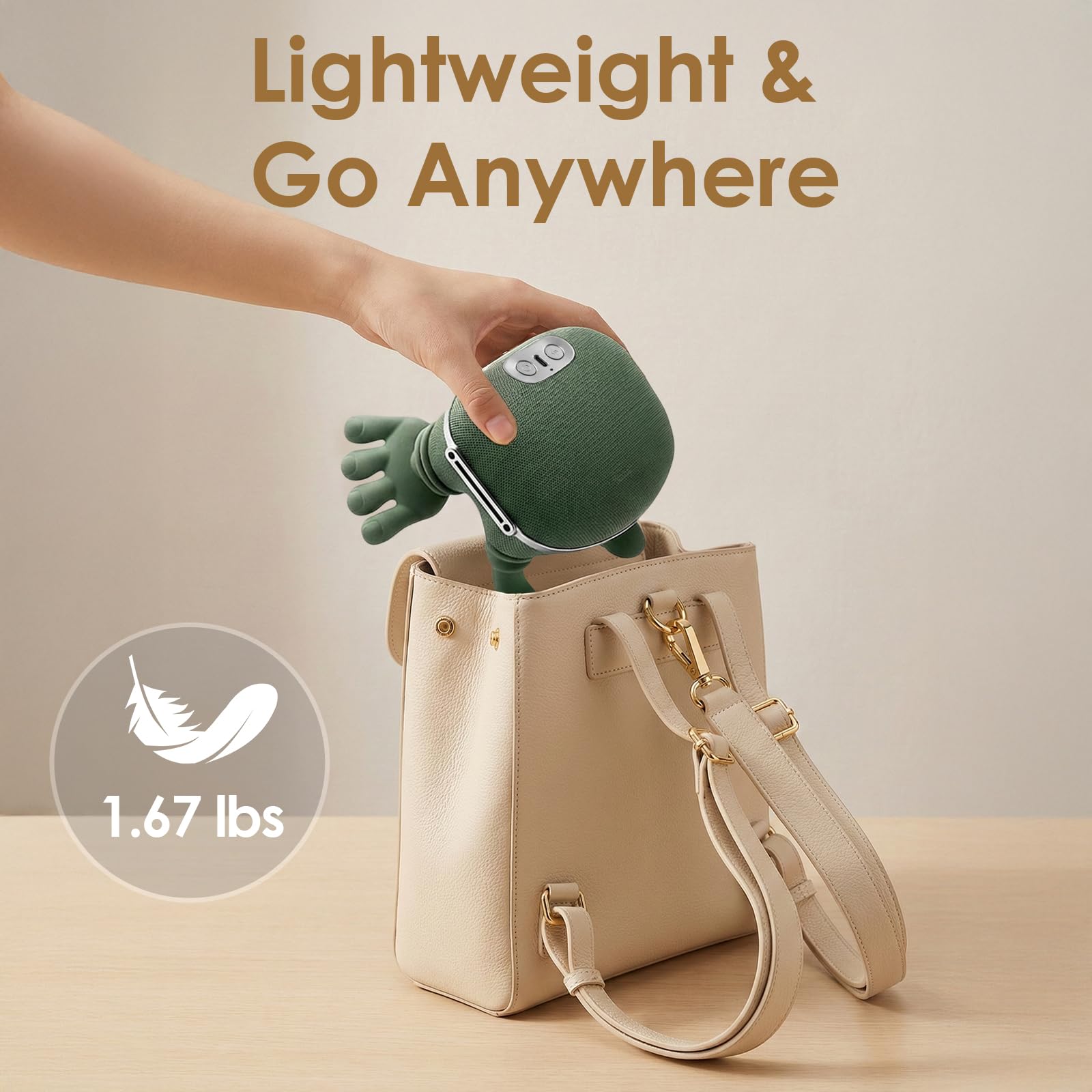 Travel-ready, lightweight massager designed for easy packing.