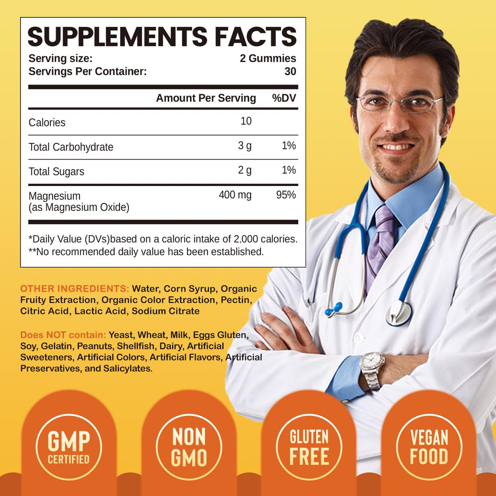Duwhot magnesium oxide gummies packaging showcases vegan, non-GMO formula for convenient supplementation.