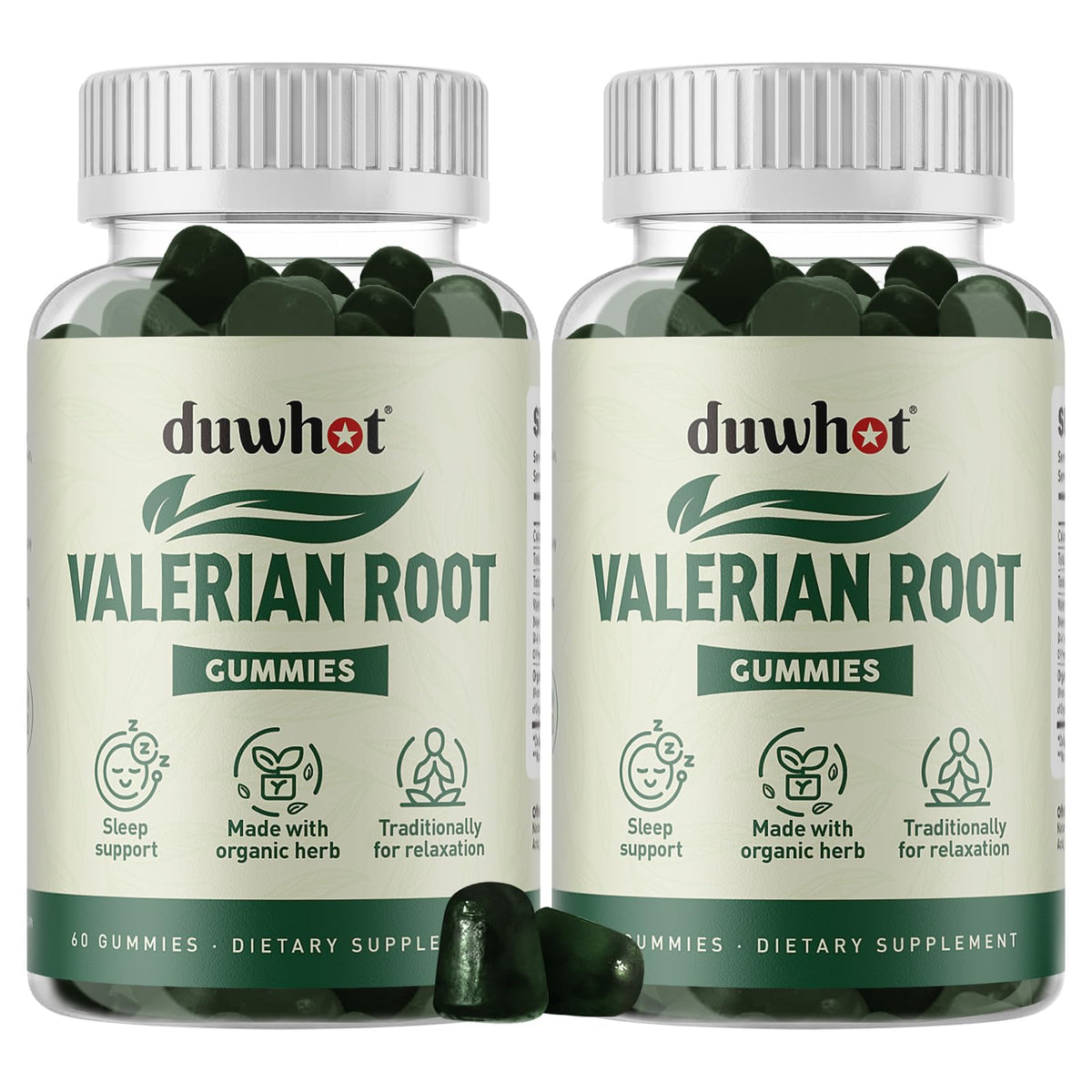 duwhot valerian root gummies bottle front presents natural sleep support option