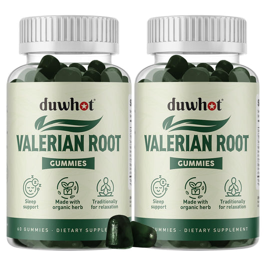 duwhot valerian root gummies bottle front presents natural sleep support option