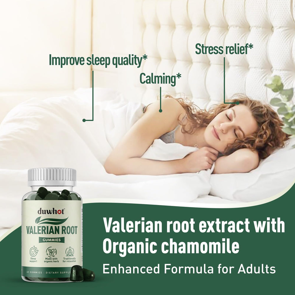 duwhot valerian root gummies close-up apple focus highlights no aftertaste