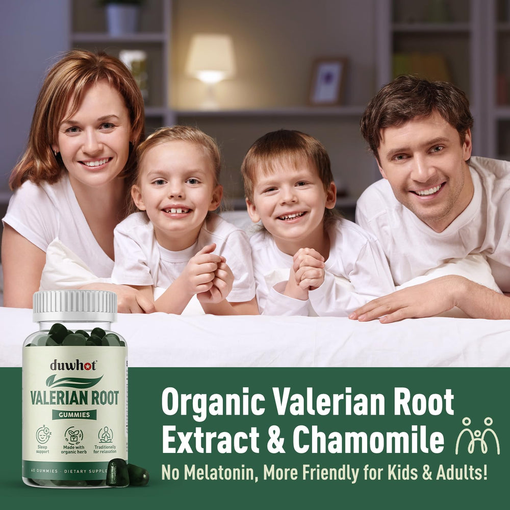 duwhot valerian root gummies kids-friendly packaging suggests family bedtime use