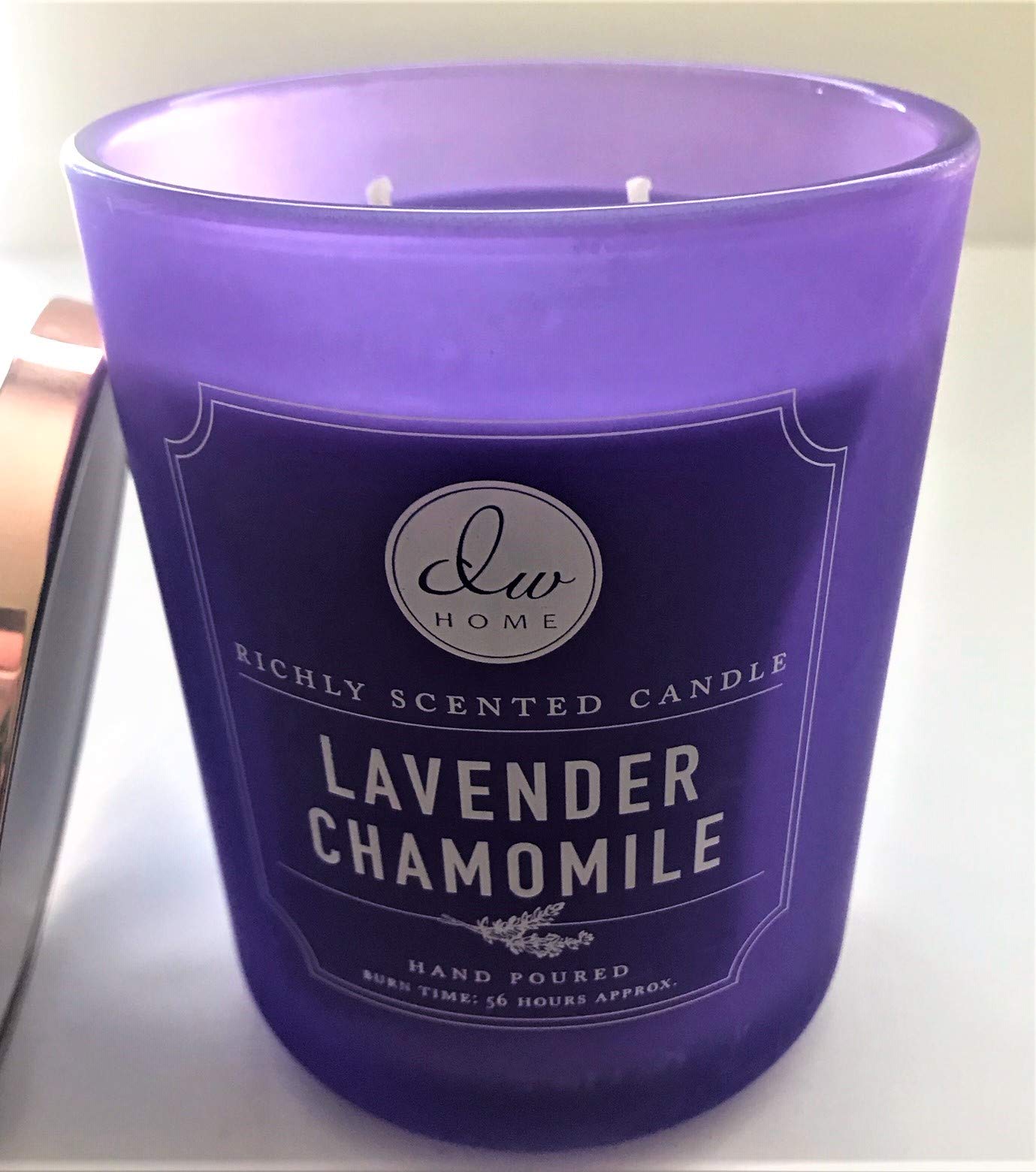 DW Home hand-poured soy blend candle with cotton wick ensures clean burn.