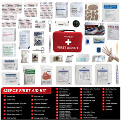 DWCHECK first aid kit open compartments showcase organized layout for quick access.
