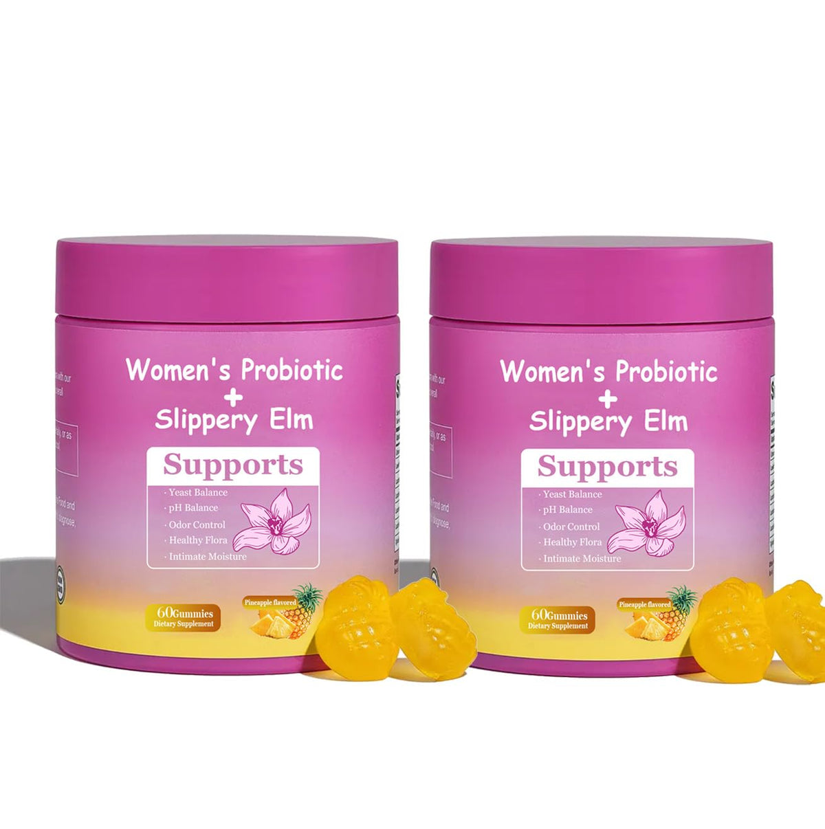 Dyale Her Juicy Feminine Gummies bottle with pineapple flavor for daily gut support