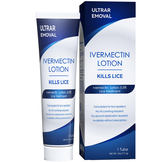 DYINREU Ivermectin 0.5% Lotion bottle shown for quick lice treatment in a busy home.