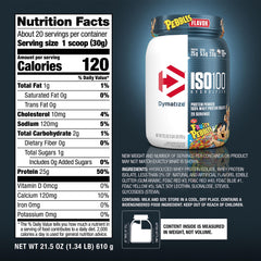 Dymatize ISO100 Fruity Pebbles nutrition label revealing clear macro profile