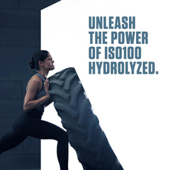 Dymatize ISO100 gluten-free packaging highlighting clean macros.