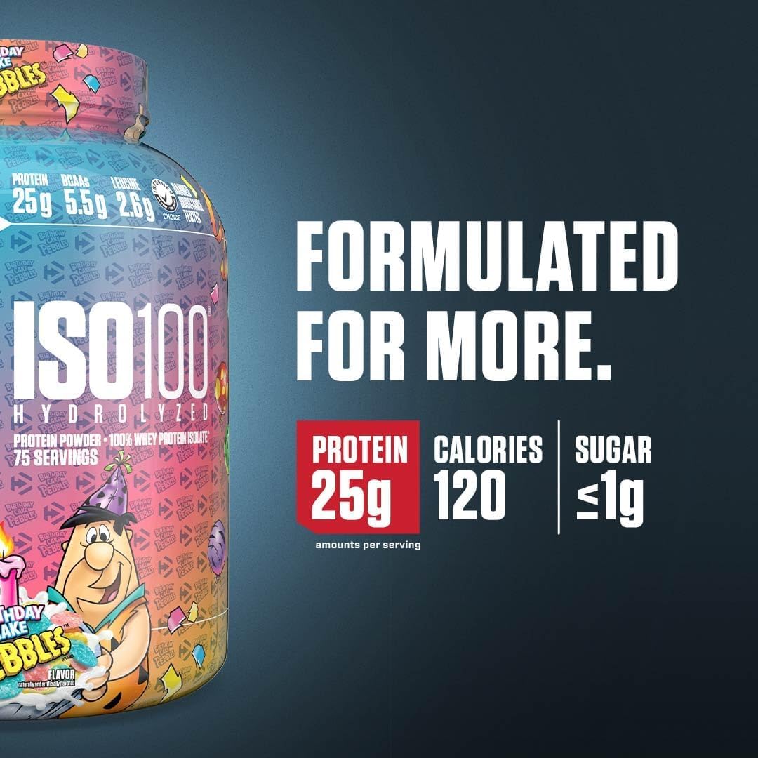 Dymatize ISO100 Birthday Cake Pebbles pour reveals fast-absorption protein design for workouts