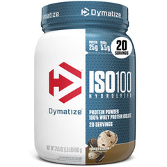 Dymatize ISO100 Cookies and Cream protein powder tub for quick post workout protein