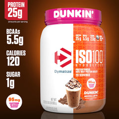 Dymatize ISO100 Dunkin' Mocha Latte shake glass ready to drink after workout
