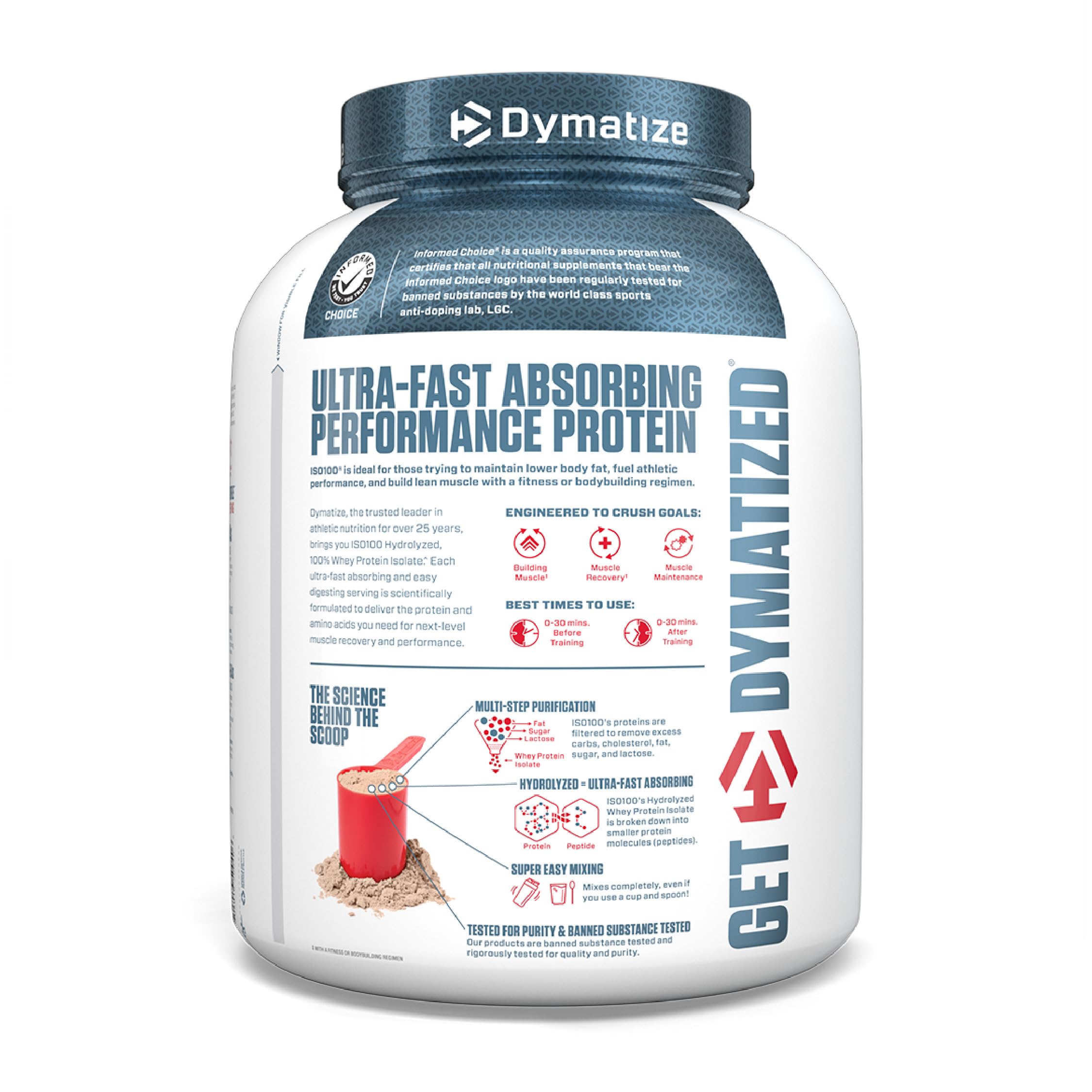 Dymatize ISO100 fudge brownie shake glass ready for post-workout recovery.