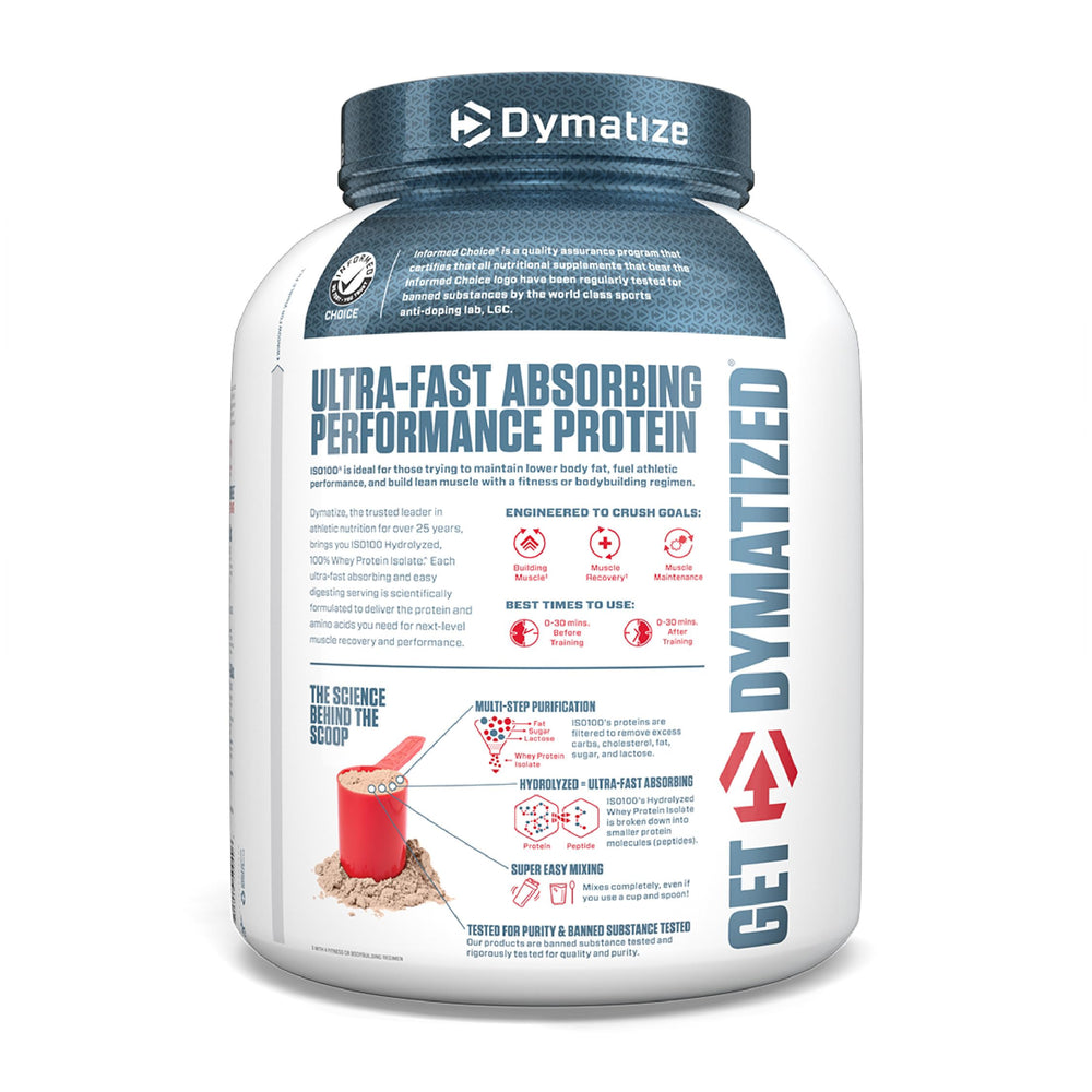 Dymatize ISO100 fudge brownie shake glass ready for post-workout recovery.