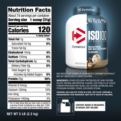 Dymatize ISO100 made-in-USA label signals quality and purity.