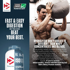 Dymatize ISO100 poured shake showcasing convenient post-workout fueling.