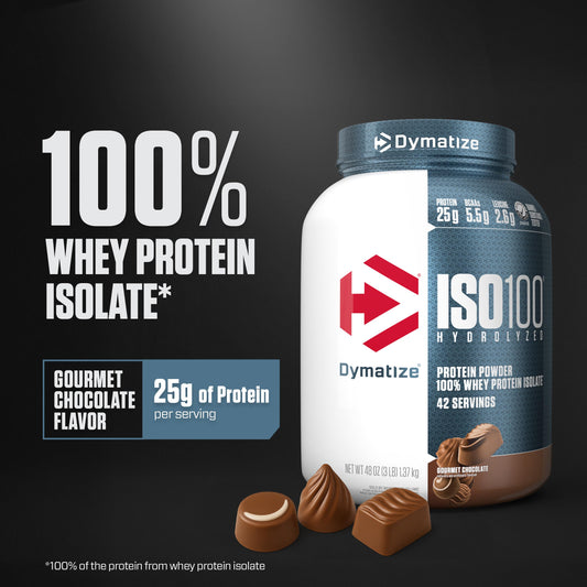 Dymatize ISO100 scoop dispensing for quick protein shakes.
