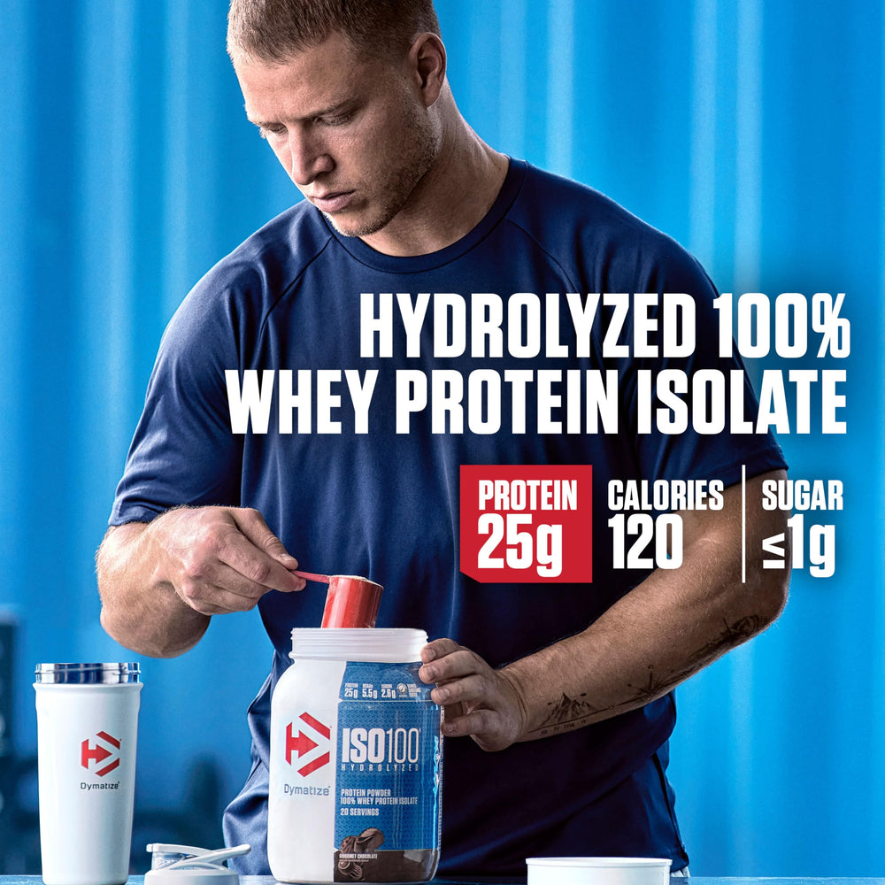 ISO100 shake in glass showcases fast-digesting protein post-workout.