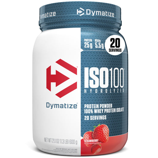 Dymatize ISO100 Strawberry can shows fast-absorbing protein for post-workout recovery