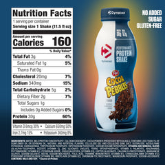 Dymatize Cocoa Pebbles shake pour into glass for on-the-go recovery