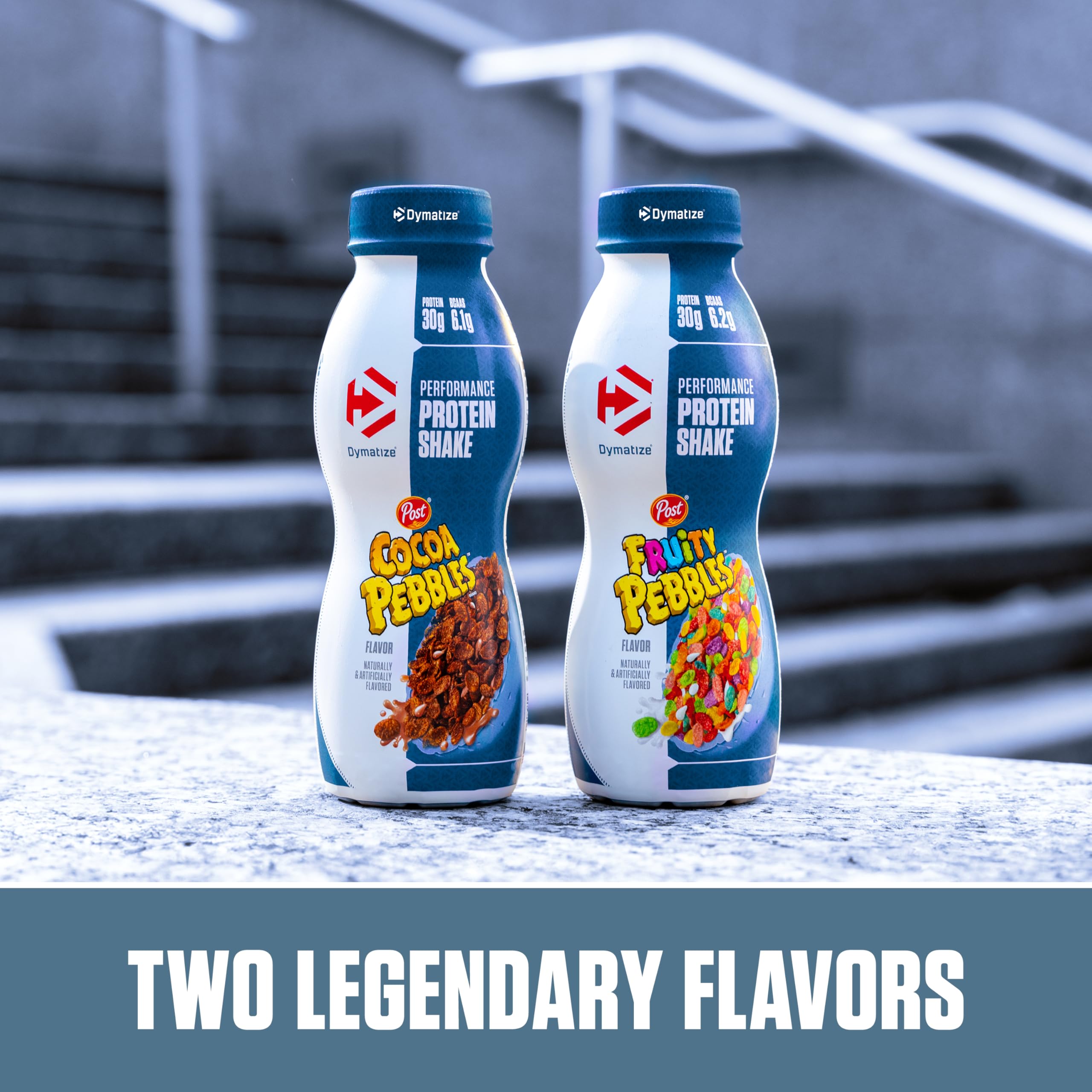 Dymatize Cocoa Pebbles shake served with fruit for flavor and hydration