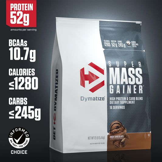 Serving scoop beside tub highlights 52g protein per serving.