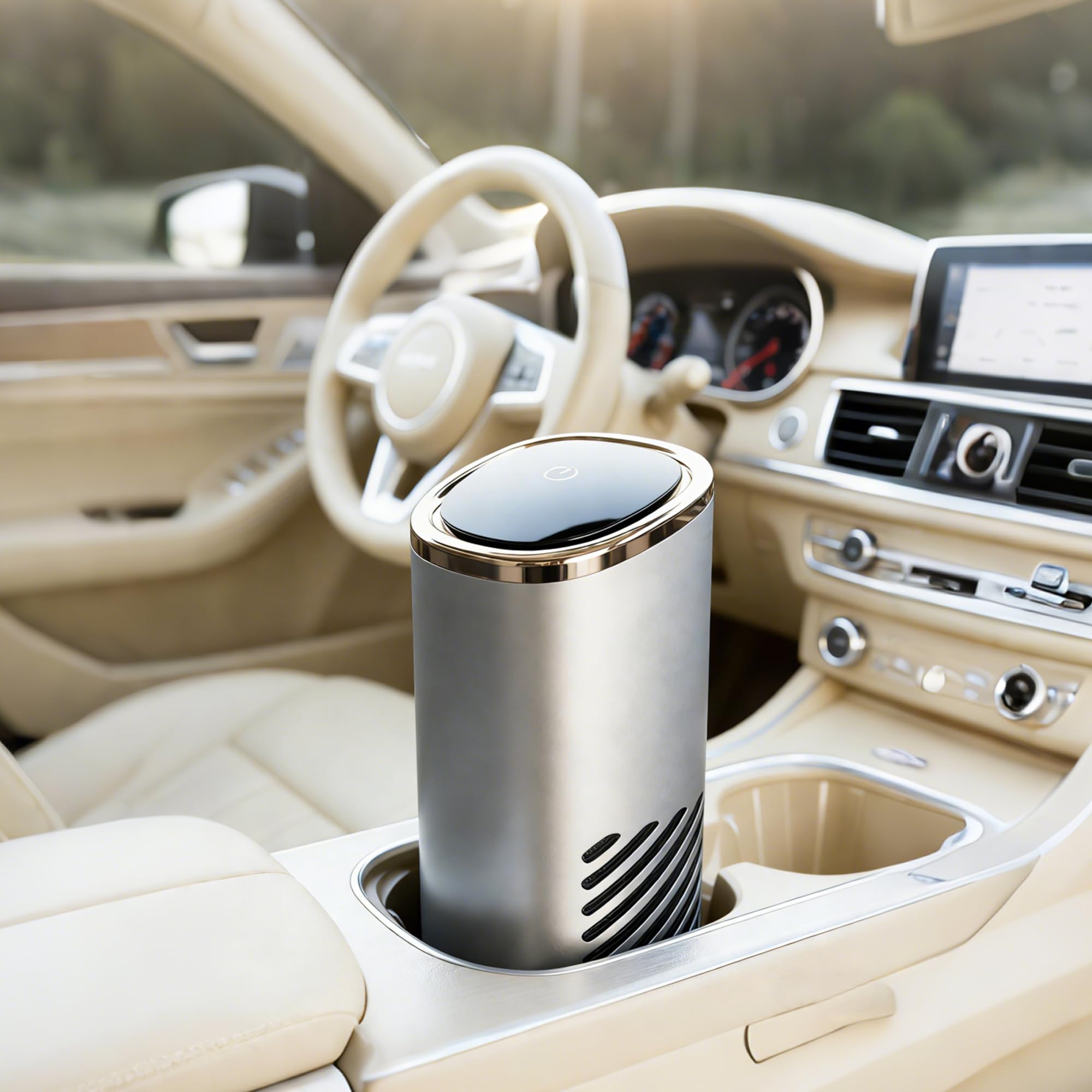 Dynaiency waterless diffuser in car cup holder delivering fresh scent