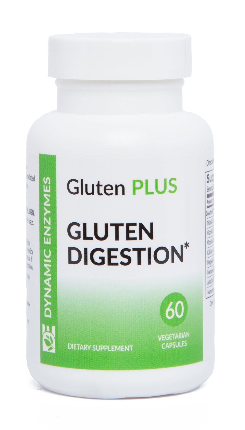 Dynamic Enzymes Gluten Plus bottle front view for flexible digestion when gluten is present.