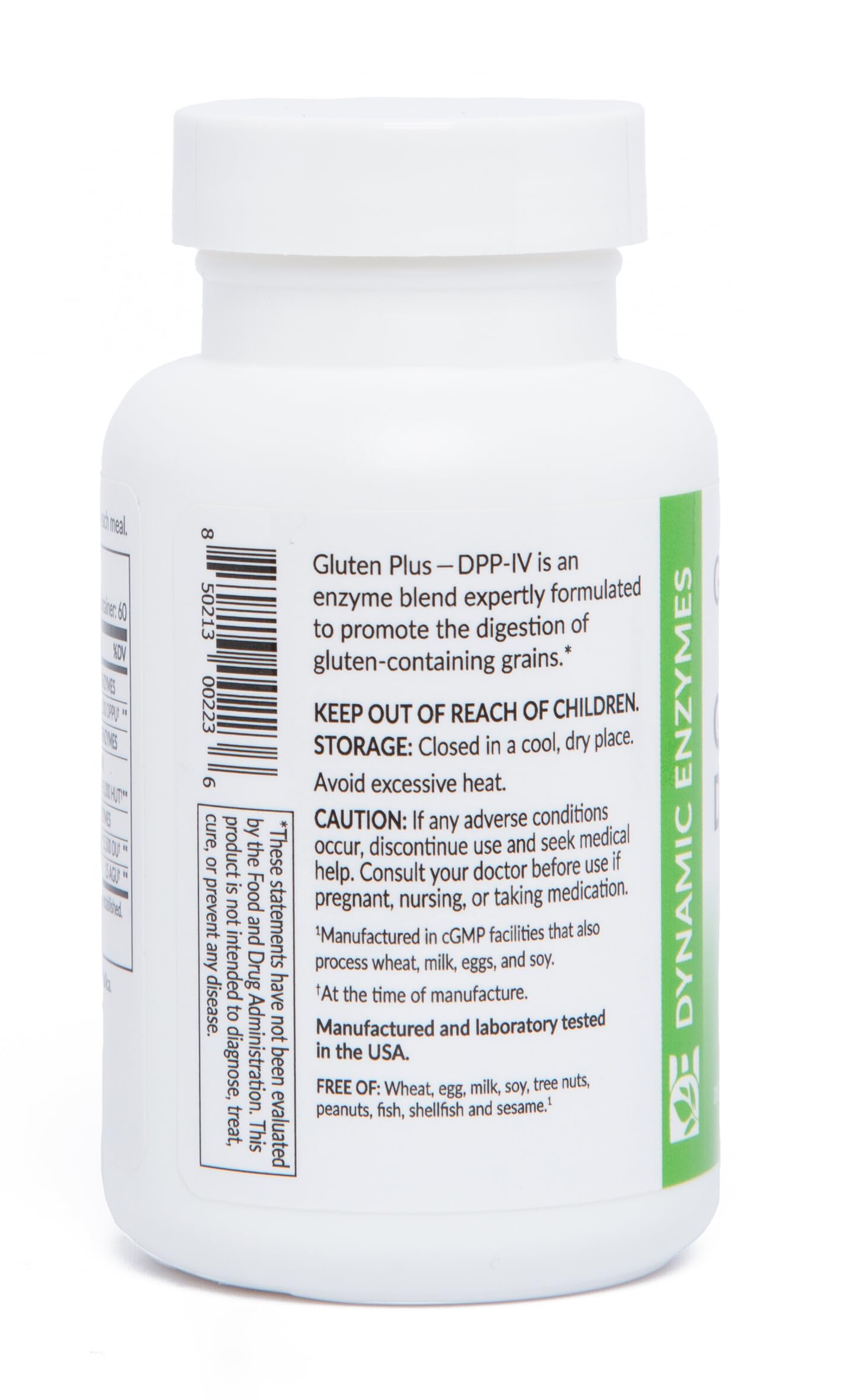 Dynamic Enzymes Gluten Plus capsules close-up ready for pre-meal support with gluten-containing foods.