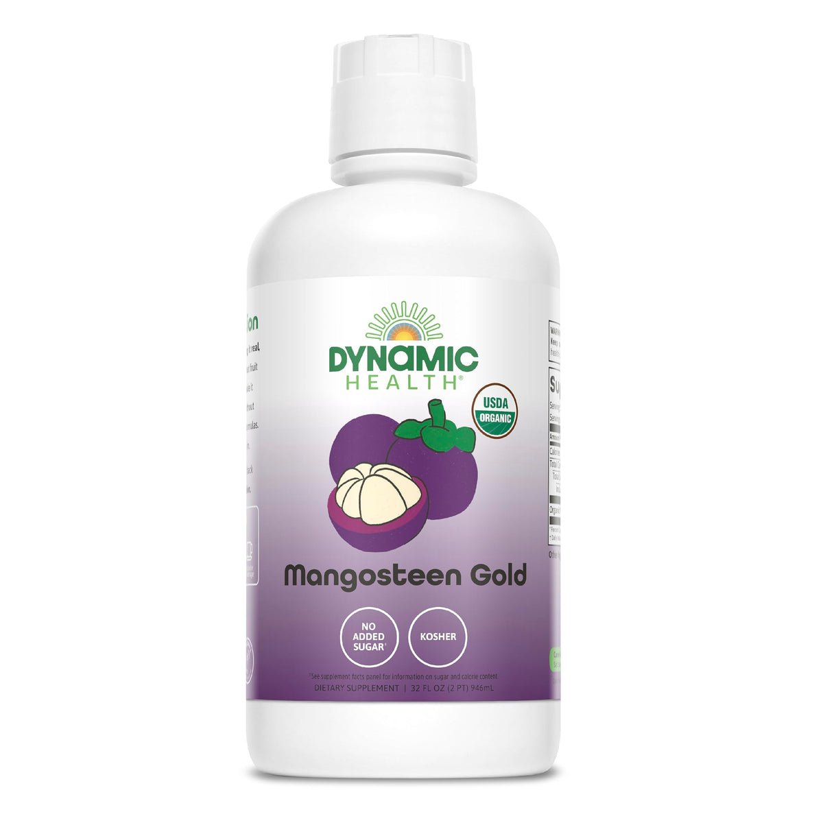 Dynamic Health Mangosteen Gold bottle pouring, showcasing antioxidant-rich juice for daily wellness rituals.